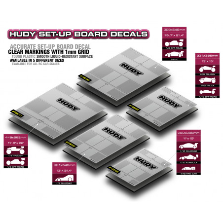 PLASTIC SET-UP BOARD DECAL 331x545mm - 1/8 ON-ROAD - HUDY - 108560