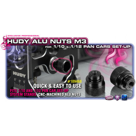 ALU NUT M3 FOR 1/10 & 1/12 PAN CAR SET-UP SYSTEM (2) - 109460 - HUDY