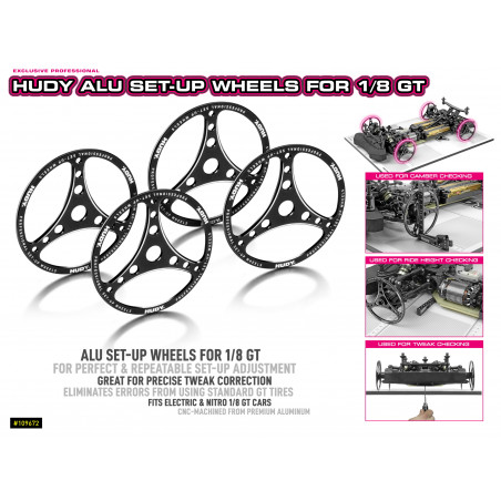 ALU SET-UP WHEEL FOR 1/8 GT (4) - HUDY - 109672