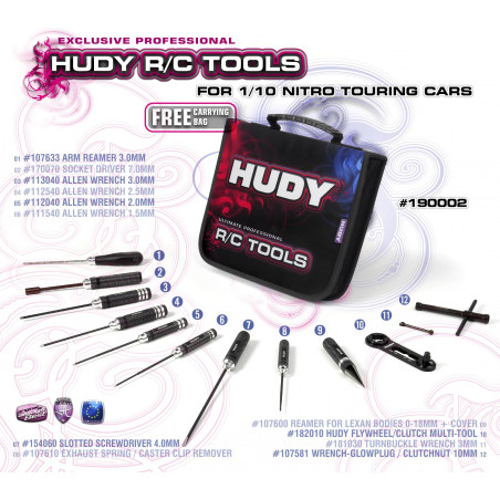 SET OF TOOLS + CARRYING BAG - FOR NITRO TOURING CARS - 190002 - HUDY