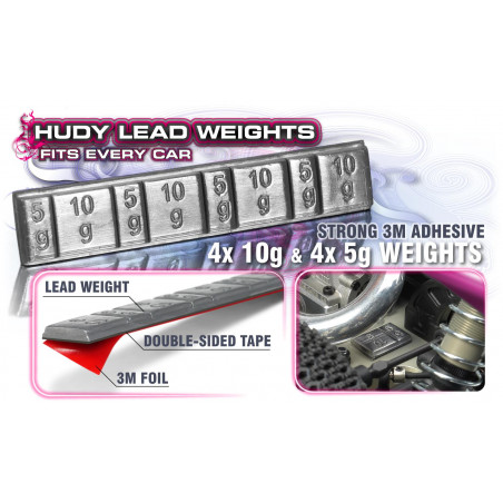 LEAD WEIGHTS 4x5g & 4x10g WITH 3M GLUE - 293080 - HUDY