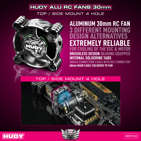 HUDY ALU RC FAN 30MM - TOP/SIDE MOUNT 4 HOLE - HUDY - 293102