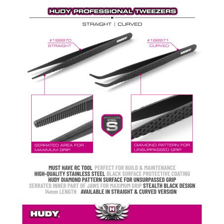 HUDY PROFESSIONAL TWEEZERS STRAIGHT - HUDY - 188970